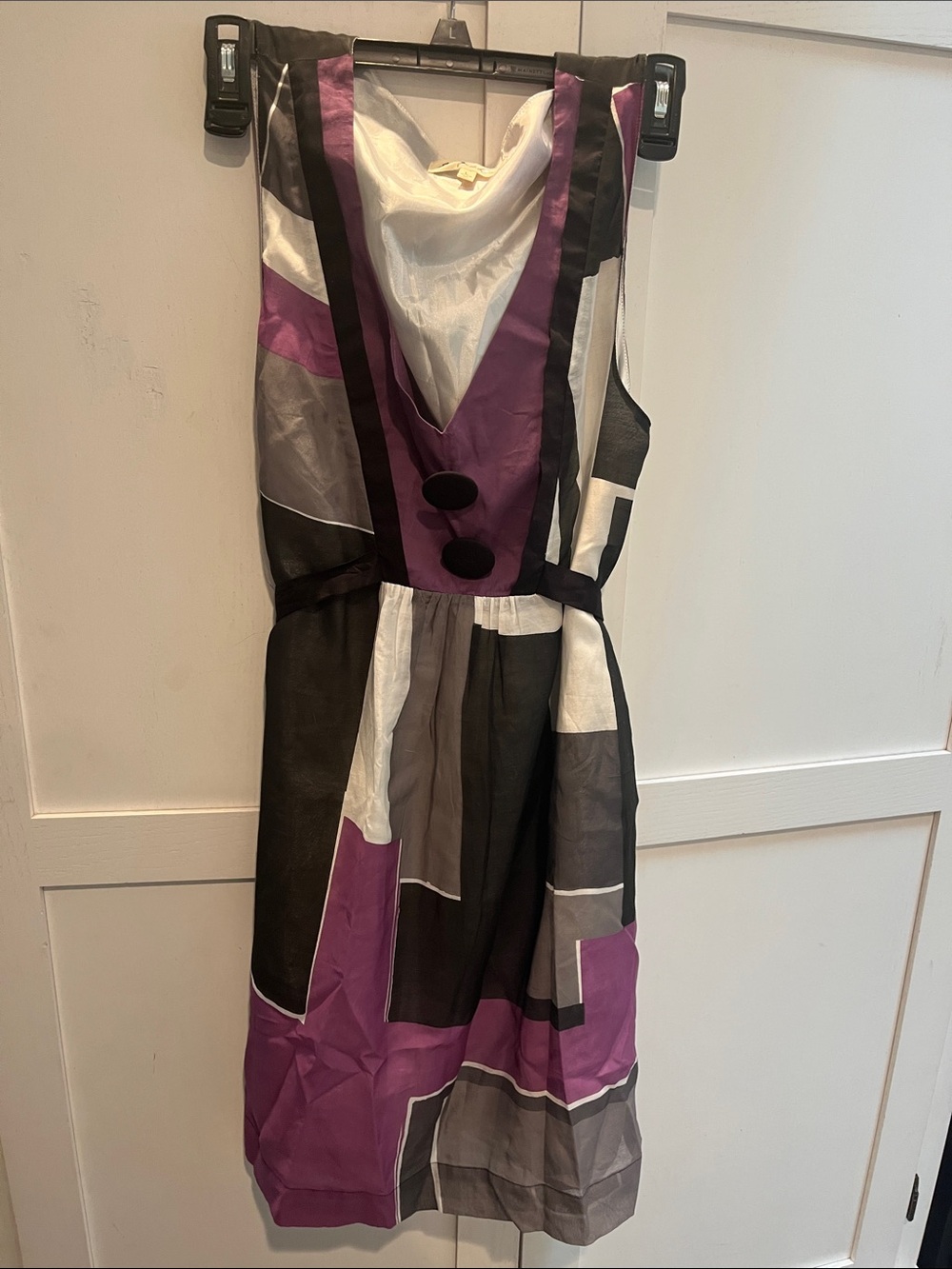 Geometric Purple, Black & White Midi Dress